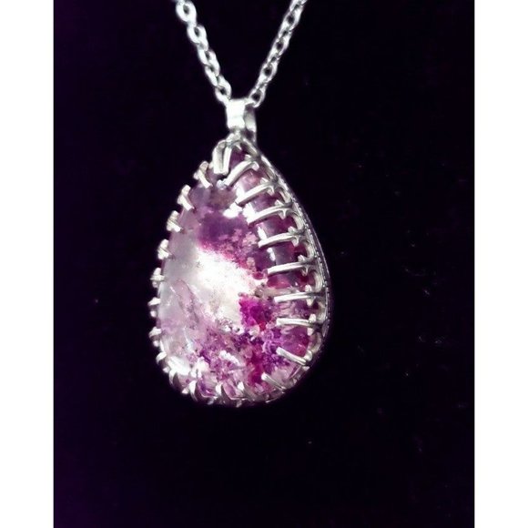 Sterling silver Pink Lodolite Ghost Quartz Crystal Necklace Handmade gothic .925 - Picture 10 of 12